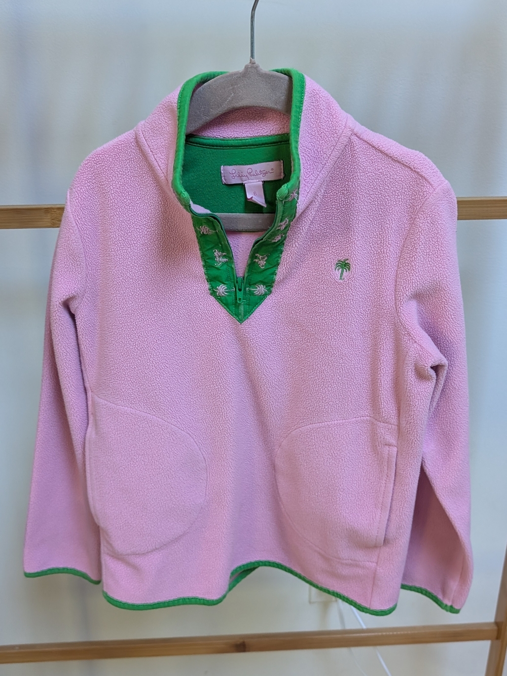 Lilly Pulitzer Girls' Pink Fleece Pullover with Green Trim